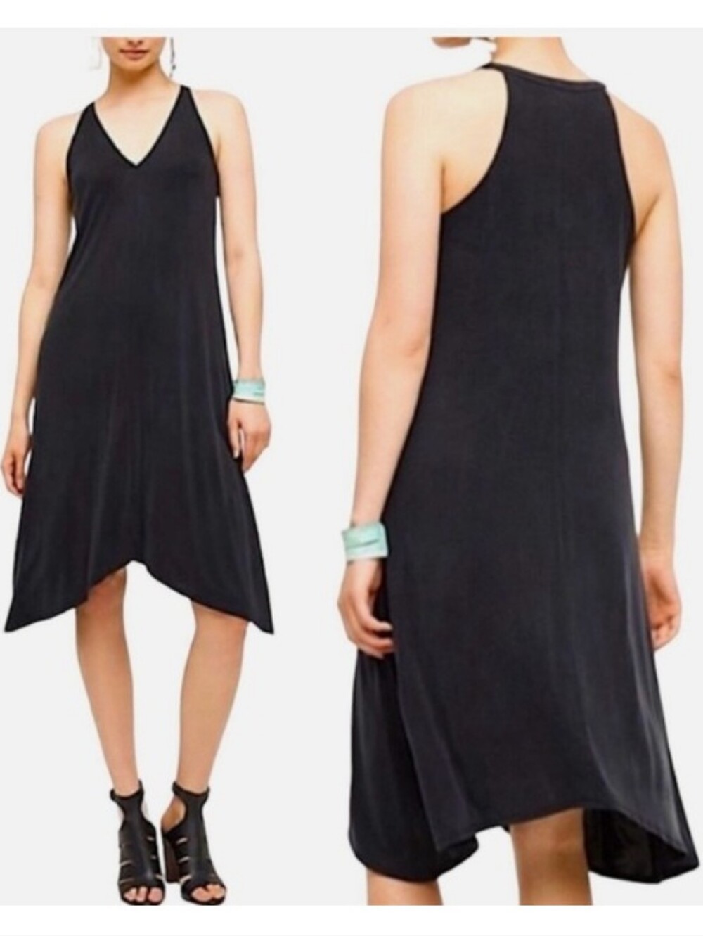 Dolan Anthropologie Jersey Shark Bite Midi Dress Black Racerback Large Cupro